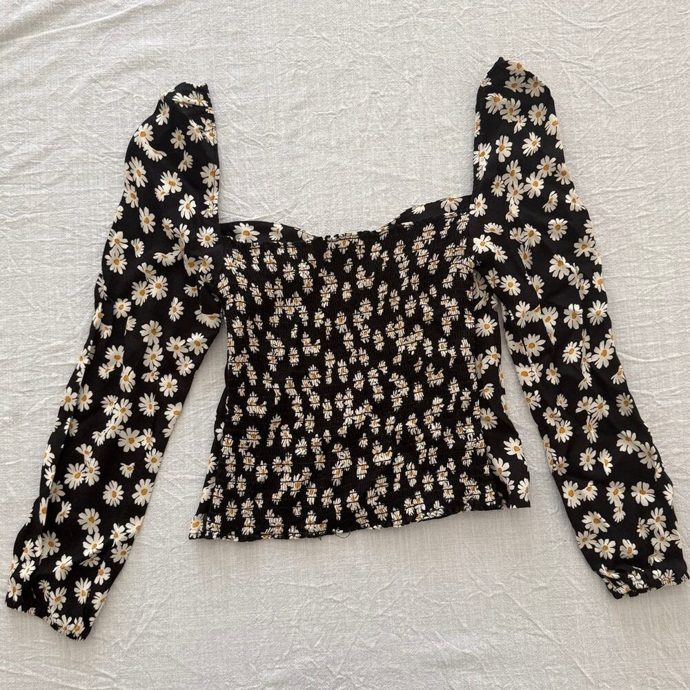 Reformation | Reign black daisy chain long sleeve shirt top | size 6 - Picture 6 of 7
